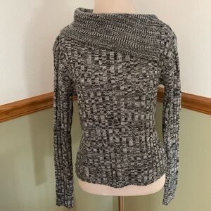 Us Three Black & Gray Marled Cowl Neck Cable Knit Sweater Medium